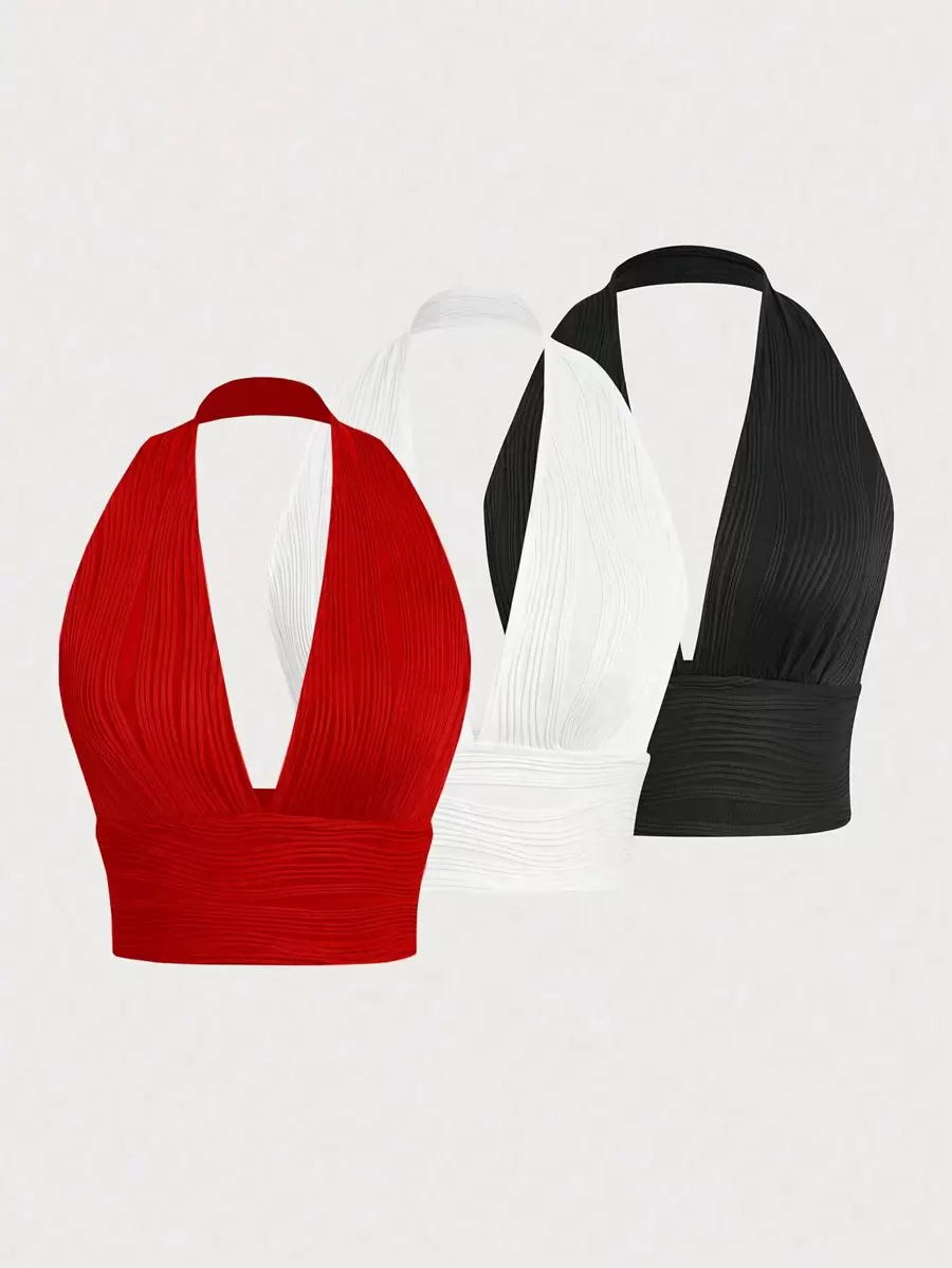 EgrlEra Bộ 3 áo croptop cổ yếm nữ phong cách Y2K - Nhiều màu - Xem 1