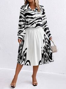 SHEIN Clasi Plus Size Women's Zebra Print Two Piece Set - Black and White - View 6