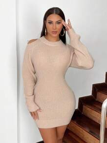 Zolique Women's Solid Color Cut Out Shoulder Knit Pullover Fall Winter Sweater - Apricot - View 6
