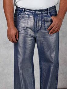 Manfinity VCAY Quần Jeans Ống Thẳng Không Cần Ủi Cho Nam Size Lớn - Bạc - Xem 3