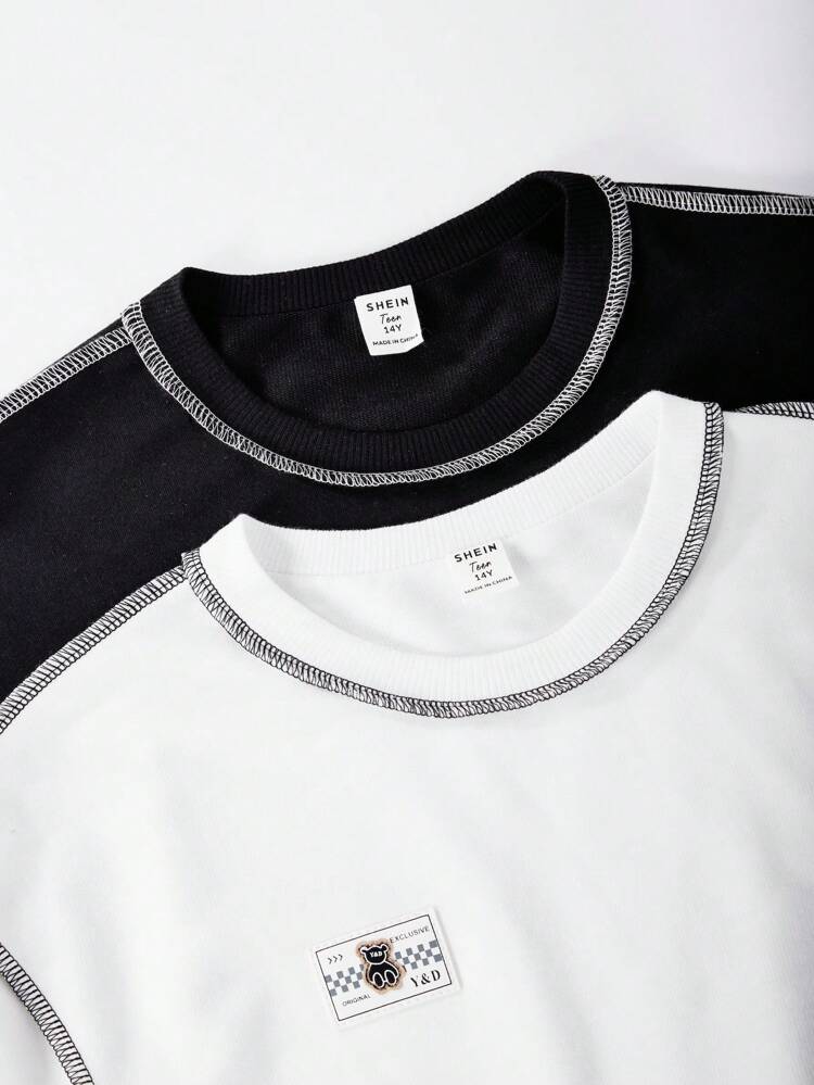 Tween Girls' 2pcs Color Blocked Round Neck Sweatshirt With Contrast Stitching Detail