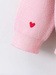 SHEIN Young Girl Heart Pattern Round Neck Sweater - White - View 3