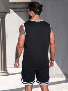 Manfinity Homme Heren Grote maten Alfabet Print Gestreepte trim Tank tops En Short set