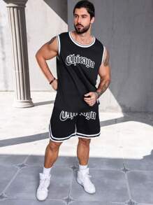 Manfinity Homme Heren Grote maten Alfabet Print Gestreepte trim Tank tops En Short set