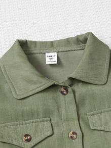 SHEIN Tween Girl 2pcs/Set Long Sleeve Jacket And Floral Printed Sleeveless Dress - Army Green - View 3