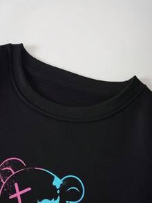 SHEIN EZwear 大码卡通印花圆领保暖衬里运动衫 - 黑色 - 查看 3