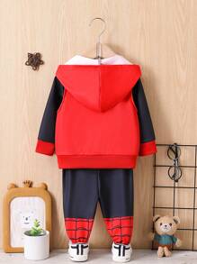 嬰兒男孩時尚休閒帽衫外套,褲子和運動衫印花三件套裝 - 彩色 - 查看 2