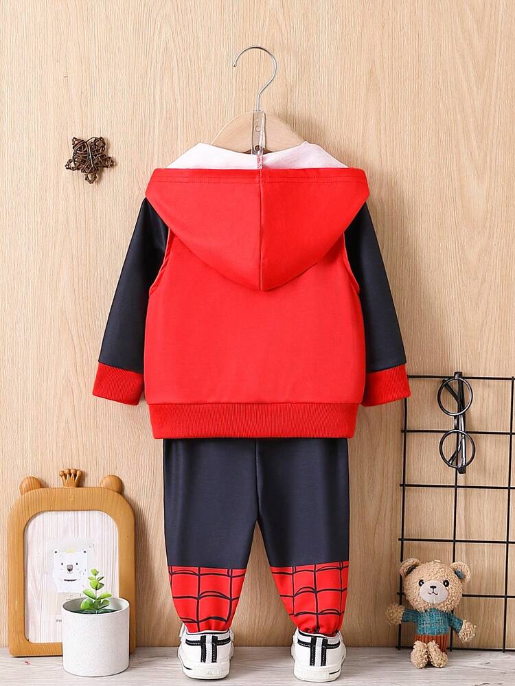 Baby Boys' Fashionable Casual Hooded Jacket, Pants And Sweatshirt Art Printed 3-Piece Outfit