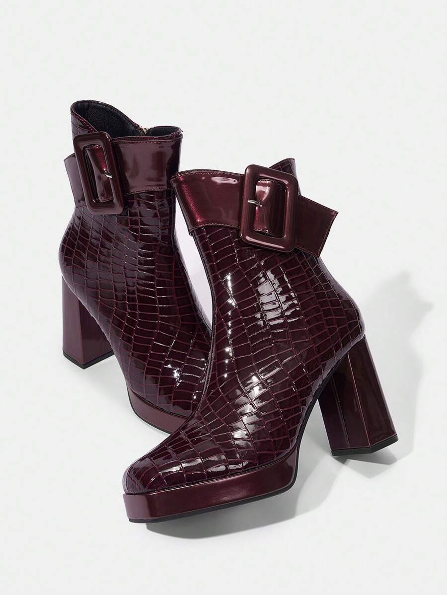 女士短靴 - 酒紅色 - 查看 1