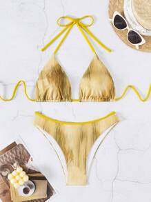 SHEIN Swim Ladies' Gradient Halterneck Bikini Set Summer Beach - Yellow - View 1