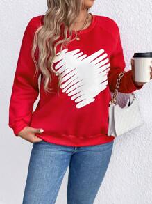 SHEIN LUNE Áo thun tay lỡ in hình trái tim cỡ lớn dành cho nữ, Valentine - Đỏ - Xem 4