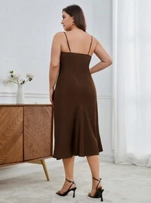 BizChic 大尺碼女性流蘇設計吊帶連衣裙 - 棕色 - 查看 2