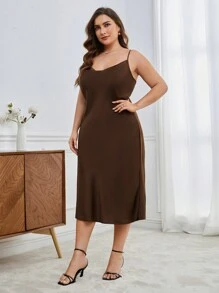 BizChic 大尺碼女性流蘇設計吊帶連衣裙 - 棕色 - 查看 6