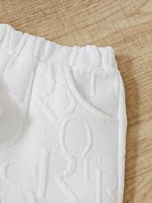 SHEIN 嬰兒女士時尚字母印花連帽長袖衛衣和褲子套裝 - 白色 - 查看 8