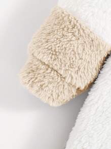 女嬰休閒拼色圓領保暖襯裡長袖連身裙 - 卡其色 - 查看 5