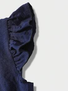 SHEIN Clasi 正面紐帶飄袖深 V 領連身裙 - 藏蓝色 - 查看 4