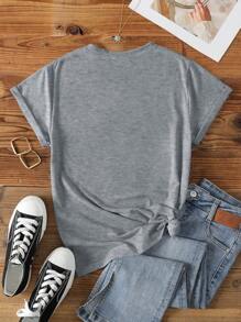 女用蝴蝶與心型印花短袖 T 卹 - 淺灰色 - 查看 2