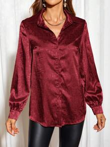 SHEIN Privé 鈕扣長袖襯衫 - 紅色 - 查看 6