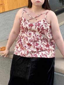 Dazy Plus Women's Floral Print Camisole Top Babydoll Top,Boho Tops Vacation Outfits Women - Coral Pink - View 7