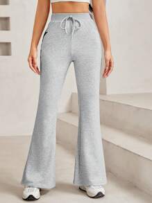 SHEIN PETITE Của phụ nữ In Sao Eo dây rút Quần loe - Xám - Xem 1