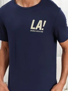 Men'S Slogan Printed Home Wear Top - Navy Blue - View 8
