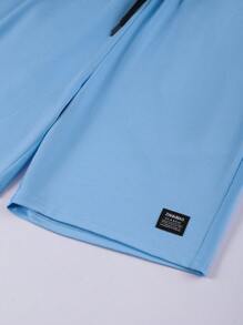 Manfinity RSRT Men's Monogram Printed Short-sleeved T-shirt And Shorts Two-piece Set - Baby Blue - View 7