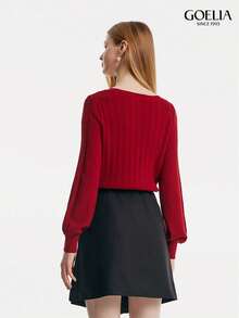 Goelia羊毛混紡女款紅色襯衫,配可拆卸蝴蝶結飾 - 紅色 - 查看 2