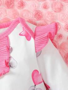 Baby Girls' Cute Cartoon Watercolor Elephant Heart Balloon Patchwork Jumpsuit With Headband