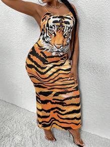 Maweii 大尺碼女士豹紋肩帶連身裙 - 彩色 - 查看 1