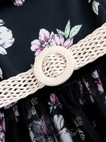 SHEIN Gestricktes Kleid mit Blumenmuster und kontrastierendem Netzstoff für Tween-Mädchen - Verschiedenfarbig - Übersicht 5