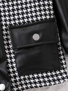 嬰兒女孩彩色方塊犬牙呢外套,帶有翻蓋口袋和pu皮革面板 - 銀色 - 查看 6