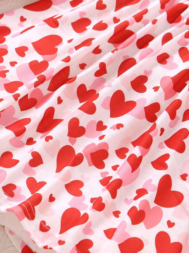 Girl Toddler Heart Pattern Print Long Sleeve Waist Fit & Flare Valentine's Day Dress With Headband, Spring/Autumn Valentine's Day