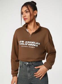 MICHELLE K GRAPHICS High Neck Cropped Loose Fit Women'S Sweatshirt - Brown - View 3