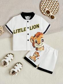SHEIN Baby Boys' Fun Lion & Letter Printed Casual Sports Suit - Multicolor - View 1