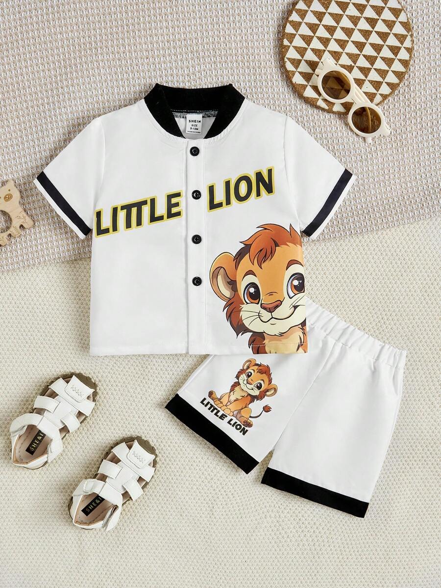 SHEIN Baby Boys' Fun Lion & Letter Printed Casual Sports Suit - Multicolor - View 1