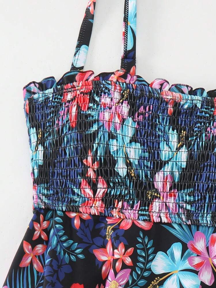 Women'S Tropical Print Shirred Cami Tankini Summer