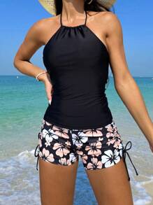Swim Lushoire Summer Beach Women's Floral Print Vest Cami Bikini