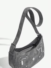 SHEIN ICON Street Style,Vintage Motorcycle Style Pu Leather Shoulder Bag With Armpit Design - Grey - View 6