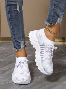 Zapatillas deportivas informales con cordones y mariposas de colores para mujeres, zapatillas para correr - Blanco - Ver 5