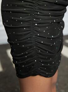 SHEIN Váy dài tay cho cô gái Tween có trang trí bằng kim cương giả - màu đen - Xem 5