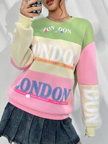 SHEIN Qutie Women'S Oversized Drop Shoulder Sweatshirt With Letter Print And Color Blocking - Multicolor - View 5