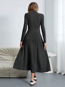 SHEIN Essnce Quý cô màu trơn Đồ đan Ribbed Đầm Áo len - Màu xám đen - Xem 2