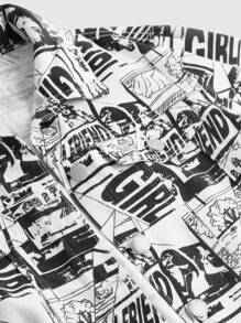 SHEIN Teen Girls' Casual Loose Fit Cartoon Printed Denim Jacket - Medium Wash - View 4