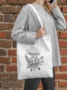 Tatiana Trad Art Bolsa Tote De Compras De Lona Con Patrón De Estampado De Hongos - Blanco - Ver 2
