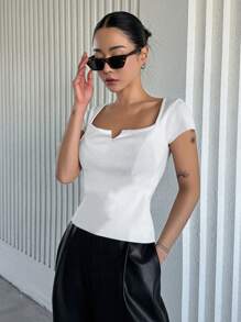 DAZY 女士短袖针织上衣，秋装 - 白色 - 查看 3