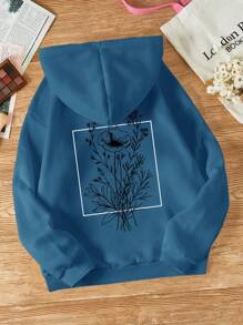 SHEIN EZwear 花卉圖案帽衫 - 霧霾藍 - 查看 1