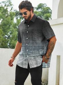 Manfinity Homme Męski Gradient Druk Krótki Rękaw Koszula Rozmiar Plus