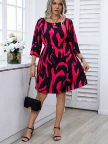 Celure Plus Size Women'S Floral Print Cinched Waist Dress - Hot Pink - View 6