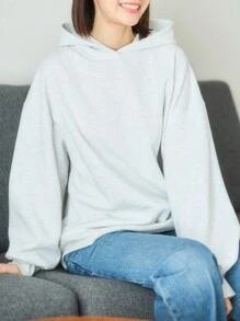 FRIFUL 女式純色落肩連帽衫 - 淺灰色 - 查看 6