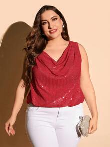 SHEIN Clasi 大尺碼披肩領閃爍無袖襯衫 - 紅色 - 查看 6